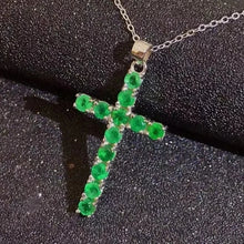 Load image into Gallery viewer, Classic Genuine Natural Emerald 925 Sterling Silver Cross Pendant Necklace. Buy from 100Sterling.com.