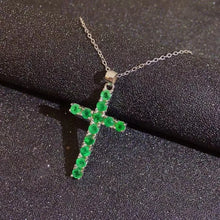 Load image into Gallery viewer, Classic Genuine Natural Emerald 925 Sterling Silver Cross Pendant Necklace. Buy from 100Sterling.com.