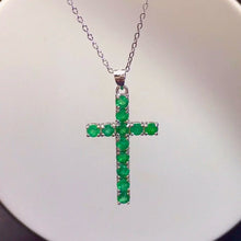 Load image into Gallery viewer, Classic Genuine Natural Emerald 925 Sterling Silver Cross Pendant Necklace. Buy from 100Sterling.com.