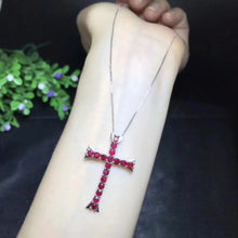 Load image into Gallery viewer, Genuine Ruby and 925 Sterling Silver Cross Necklace. Buy at 100Sterling.com