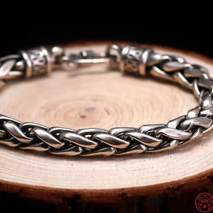 925 Sterling Silver Bracelet with Weaved Chain Link and Fishhook Clasp. 100Sterling.com