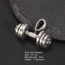 Load image into Gallery viewer, 925 Sterling Silver Dumbbell Pendant Only For Men and Women Fitness Enthusiasts. Buy at 100Sterling.com