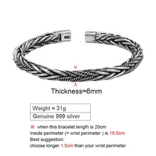 Load image into Gallery viewer, Retro S999 Sterling Silver Intricate Weave Design Cuff Bracelet. Buy at 100Sterling.com.