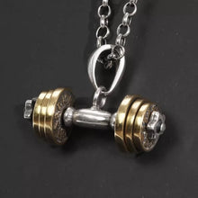 Load image into Gallery viewer, 925 Sterling Silver with gold plating Dumbbell Pendant Necklace For Men and Women Fitness Enthusiasts. Buy at 100Sterling.com