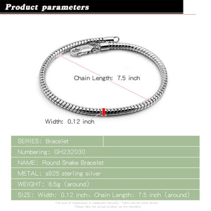 100% 925 Sterling Silver Smooth Round Snake Chain Bracelet for Women and Men. Buy from 100Sterling.com