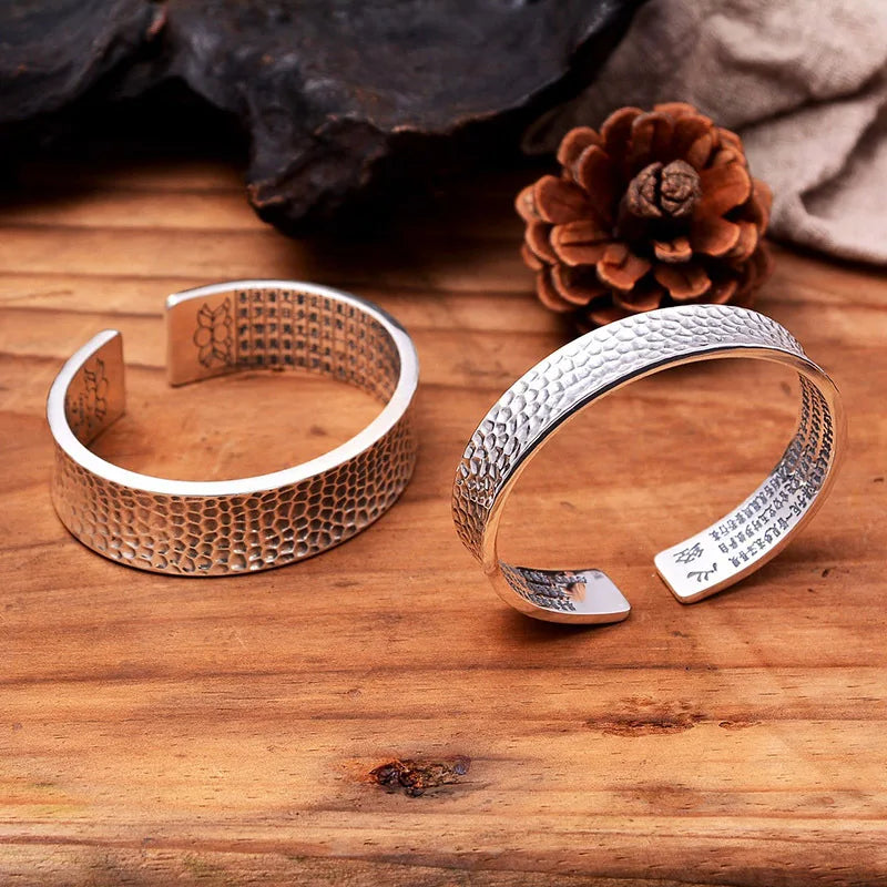 Solid S990 Sterling Silver Textured Reverse Curve Bangle – 100Sterling