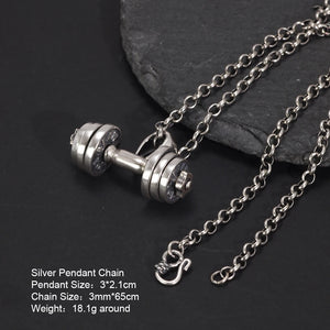 925 Sterling Silver Dumbbell Pendant Necklace For Men and Women Fitness Enthusiasts. Buy at 100Sterling.com