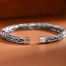 Load image into Gallery viewer, Retro S999 Sterling Silver Intricate Weave Design Cuff Bracelet. Buy at 100Sterling.com.