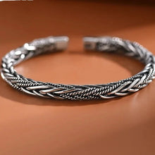 Load image into Gallery viewer, Retro S999 Sterling Silver Intricate Weave Design Cuff Bracelet. Buy at 100Sterling.com.