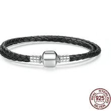 Load image into Gallery viewer, Sterling Silver & Black Leather Double Braided Rope Bracelet