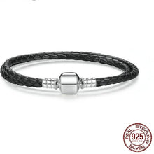 Load image into Gallery viewer, Sterling Silver & Black Leather Double Braided Rope Bracelet