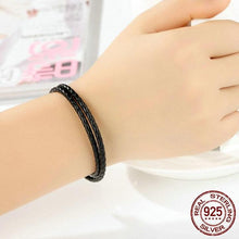Load image into Gallery viewer, Sterling Silver & Black Leather Double Braided Rope Bracelet