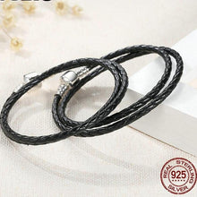 Load image into Gallery viewer, Sterling Silver & Black Leather Double Braided Rope Bracelet