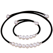 Load image into Gallery viewer, Contemporary Leather Weaved Natural Freshwater Pearl Necklace &amp; Bracelet
