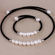 Load image into Gallery viewer, Contemporary Leather Weaved Natural Freshwater Pearl Necklace &amp; Bracelet