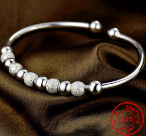990 Sterling Silver Women Bead Open Cuff Bracelet. 100Sterling.com