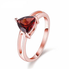 Load image into Gallery viewer, Tricia 1.7 Carat Triangle Garnet Gemstone Ring with Rose Gold over Sterling Silver Setting, Garnet Ring, 1.7 carat garnet, January Birthstone Ring, January Birthstone jewelry, Sterling Silver Garnet, Garnet, 100sterling.com,