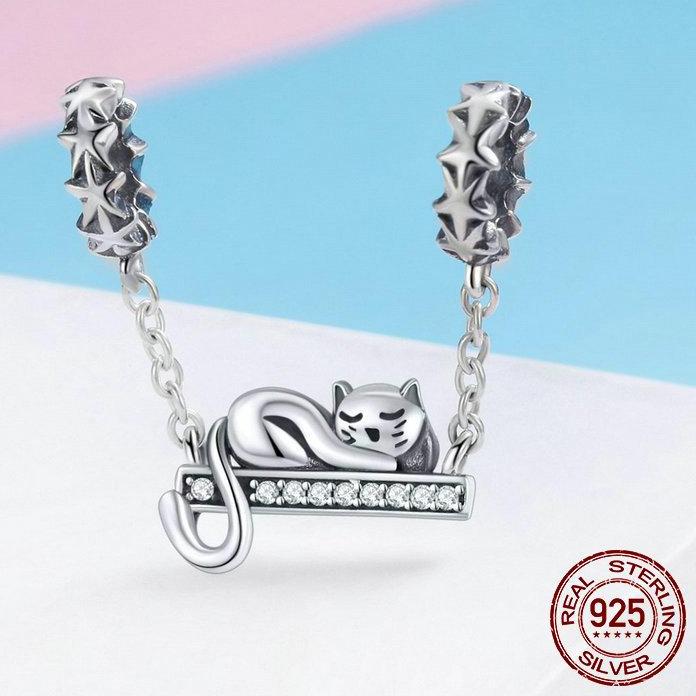 Cat Star Charms | Sleeping Cat Charm |925 Sterling Silver Bead