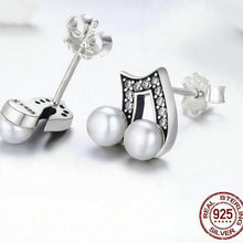 Load image into Gallery viewer, Sterling Silver & Fresh Water Pearl Musical Note Earrings, Sterling Silver Earrings, Sterling Silver Pearl Earrings, Music Earrings, Music Jewelry, 100Sterling.com, Musical Note Earrings, Orchestra Jewelry, Band Jewelry, Orchestra Accessories, Band Accessories