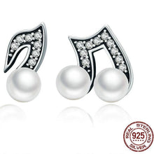 Load image into Gallery viewer, Sterling Silver & Fresh Water Pearl Musical Note Earrings, Sterling Silver Earrings, Sterling Silver Pearl Earrings, Music Earrings, Music Jewelry, 100Sterling.com, Musical Note Earrings, Orchestra Jewelry, Band Jewelry, Orchestra Accessories, Band Accessories