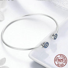 Load image into Gallery viewer, Sterling Silver Radiant Round End Open Cuff Bangle, Sterling Silver jewelry, Sterling Silver Bangle, Cubic Zirconia Bangle, Women's Sterling Silver Bangle, Sterling Silver and Cubic Zirconia, 100Sterling.com, Fashion Bracelet, Design-it-Yourself Bracelet, Pandora Style Bracelet