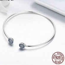 Load image into Gallery viewer, Sterling Silver Radiant Round End Open Cuff Bangle, Sterling Silver jewelry, Sterling Silver Bangle, Cubic Zirconia Bangle, Women&#39;s Sterling Silver Bangle, Sterling Silver and Cubic Zirconia, 100Sterling.com, Fashion Bracelet, Design-it-Yourself Bracelet, Pandora Style Bracelet