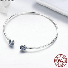 Load image into Gallery viewer, Sterling Silver Radiant Round End Open Cuff Bangle, Sterling Silver jewelry, Sterling Silver Bangle, Cubic Zirconia Bangle, Women's Sterling Silver Bangle, Sterling Silver and Cubic Zirconia, 100Sterling.com, Fashion Bracelet, Design-it-Yourself Bracelet, Pandora Style Bracelet
