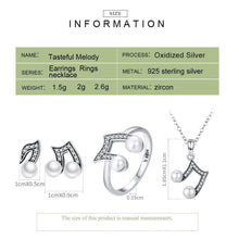 Load image into Gallery viewer, Sterling Silver & Fresh Water Pearl Musical Note Earrings Necklace & Ring, Sterling Silver Earrings, Sterling Silver Pearl Earrings, Music Earrings, Music Jewelry, 100Sterling.com, Musical Note Earrings, Orchestra Jewelry, Band Jewelry, Orchestra Accessories, Band Accessories, Sterling Silver Necklace, Sterling Silver Pearl Necklace, Sterling Silver Pearl Ring, Sterling Silver Music Jewelry, Sterling Silver Musical Note Set