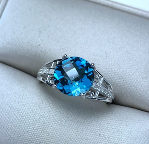 Bailee's 2.04 Carat Round Blue Topaz & Cubic Zirconia Sterling Silver Ring