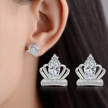 Load image into Gallery viewer, Sterling Silver & Crystal Royal Crown Earrings