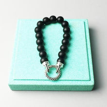 Load image into Gallery viewer, Trendy Black Onyx Bead &amp; Silver Plated Clasp Bracelet
