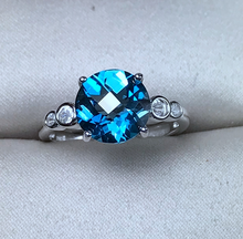 Load image into Gallery viewer, Brooklynn&#39;s Sterling Silver Radiant 1.2 Carat Blue Topaz and CZ Ring, Blue Topaz, Blue Topaz Ring, Blue Topaz Birthstone, Blue Topaz Birthstone Ring, Blue Topaz and Sterling Silver, Birthday Ring, December Birthstone, December Birthstone Ring, 100Sterling.com