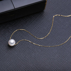 18K Gold Chain Necklace with Round White Pearl