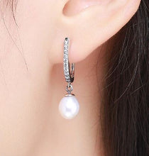 Load image into Gallery viewer, Dangling Freshwater Pearl Sterling Silver &amp; Cubic Zirconia Earrings