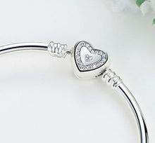Load image into Gallery viewer, Sterling Silver Bangle Bracelet with Cubic Zirconia Heart