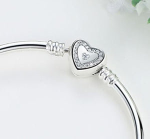 Sterling Silver Bangle Bracelet with Cubic Zirconia Heart