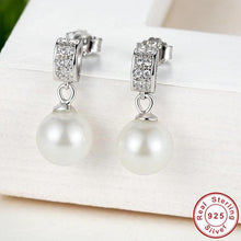 Load image into Gallery viewer, Sterling Silver Drop pearl & Cubic Zirconia Earrings, Wedding Earrings, Special Occasion Earrings, Sterling Silver Earrings, Bridal Earrings, Pearl Drop Earrings, Sterling Silver Pearl Drop Earrings, 100Sterling.com