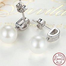 Load image into Gallery viewer, Sterling Silver Drop pearl & Cubic Zirconia Earrings, Wedding Earrings, Special Occasion Earrings, Sterling Silver Earrings, Bridal Earrings, Pearl Drop Earrings, Sterling Silver Pearl Drop Earrings, 100Sterling.com