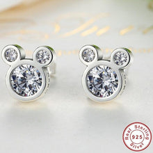 Load image into Gallery viewer, Sterling Silver & CZ Silhouette Mouse Earrings