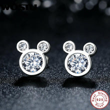 Load image into Gallery viewer, Sterling Silver & CZ Silhouette Mouse Earrings