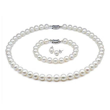 Load image into Gallery viewer, White Pearl Necklace, Earring and Bracelet Set, Wedding Jewelry, Bridal jewelry, Bridal Necklace, Pearl Necklace, Pearl Earrings, Pearl Bracelet, 100Sterling.com, Sterling Silver and pearls, Silver pearls, Pearl Jewelry, Pearls