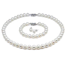 Load image into Gallery viewer, White Pearl Necklace, Earring and Bracelet Set, Wedding Jewelry, Bridal jewelry, Bridal Necklace, Pearl Necklace, Pearl Earrings, Pearl Bracelet, 100Sterling.com, Sterling Silver and pearls, Silver pearls, Pearl Jewelry, Pearls