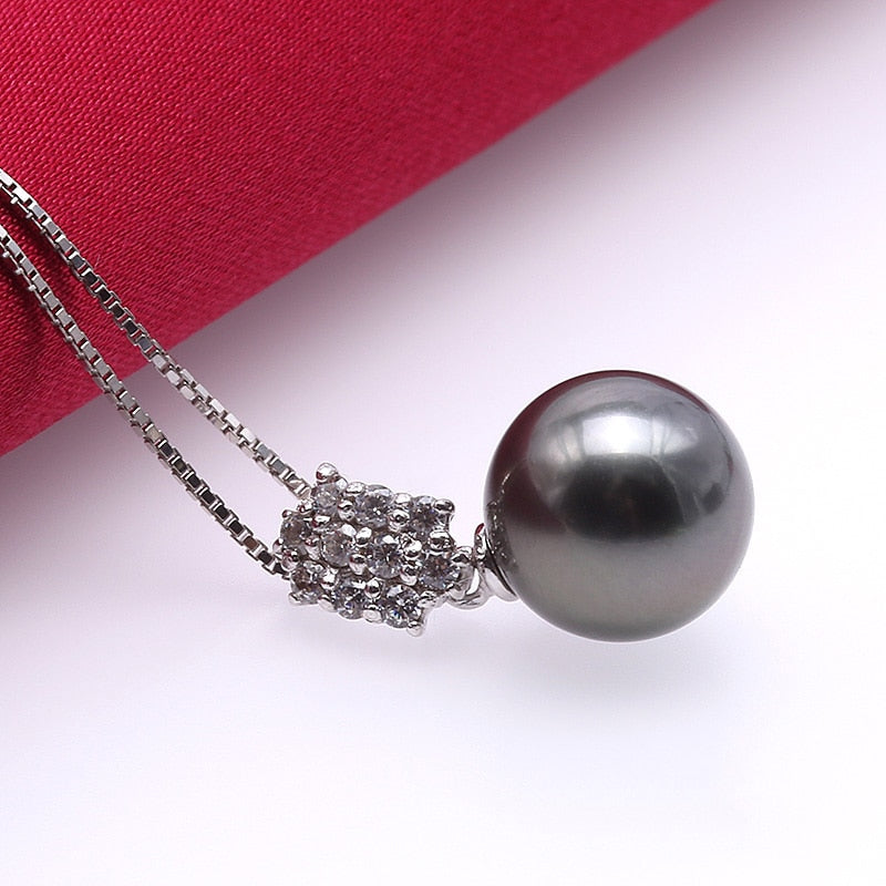 16mm Tahitian Black Pearl Necklace - AAA Quality With Diamond Flower Pendant