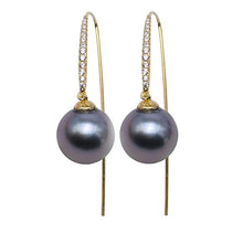 Load image into Gallery viewer, 10mm Black Tahitian South Sea Cultured Pearl Earrings, Tahitian Pearl Earrings, Elegant Earrings, Formal Earrings, Anniversary gift, Birthday gift, Wedding gift, 100sterling.com, Luxury pearl earrings, Black Tahitian Earrings