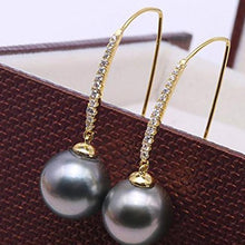 Load image into Gallery viewer, 10mm Black Tahitian South Sea Cultured Pearl Earrings, Tahitian Pearl Earrings, Elegant Earrings, Formal Earrings, Anniversary gift, Birthday gift, Wedding gift, 100sterling.com, Luxury pearl earrings, Black Tahitian Earrings