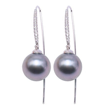Load image into Gallery viewer, 10mm Black Tahitian South Sea Cultured Pearl Earrings, Tahitian Pearl Earrings, Elegant Earrings, Formal Earrings, Anniversary gift, Birthday gift, Wedding gift, 100sterling.com, Luxury pearl earrings, Black Tahitian Earrings