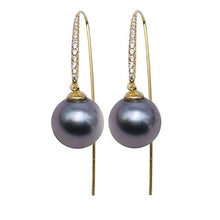 Load image into Gallery viewer, 10mm Black Tahitian South Sea Cultured Pearl Earrings, Tahitian Pearl Earrings, Elegant Earrings, Formal Earrings, Anniversary gift, Birthday gift, Wedding gift, 100sterling.com, Luxury pearl earrings, Black Tahitian Earrings