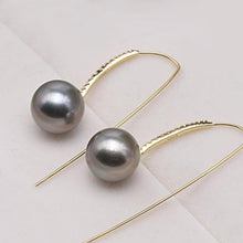 Load image into Gallery viewer, 10mm Black Tahitian South Sea Cultured Pearl Earrings, Tahitian Pearl Earrings, Elegant Earrings, Formal Earrings, Anniversary gift, Birthday gift, Wedding gift, 100sterling.com, Luxury pearl earrings, Black Tahitian Earrings