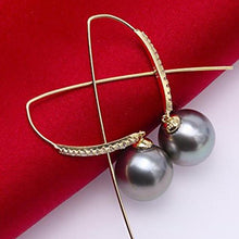 Load image into Gallery viewer, 10mm Black Tahitian South Sea Cultured Pearl Earrings, Tahitian Pearl Earrings, Elegant Earrings, Formal Earrings, Anniversary gift, Birthday gift, Wedding gift, 100sterling.com, Luxury pearl earrings, Black Tahitian Earrings