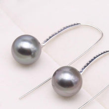 Load image into Gallery viewer, 10mm Black Tahitian South Sea Cultured Pearl Earrings, Tahitian Pearl Earrings, Elegant Earrings, Formal Earrings, Anniversary gift, Birthday gift, Wedding gift, 100sterling.com, Luxury pearl earrings, Black Tahitian Earrings